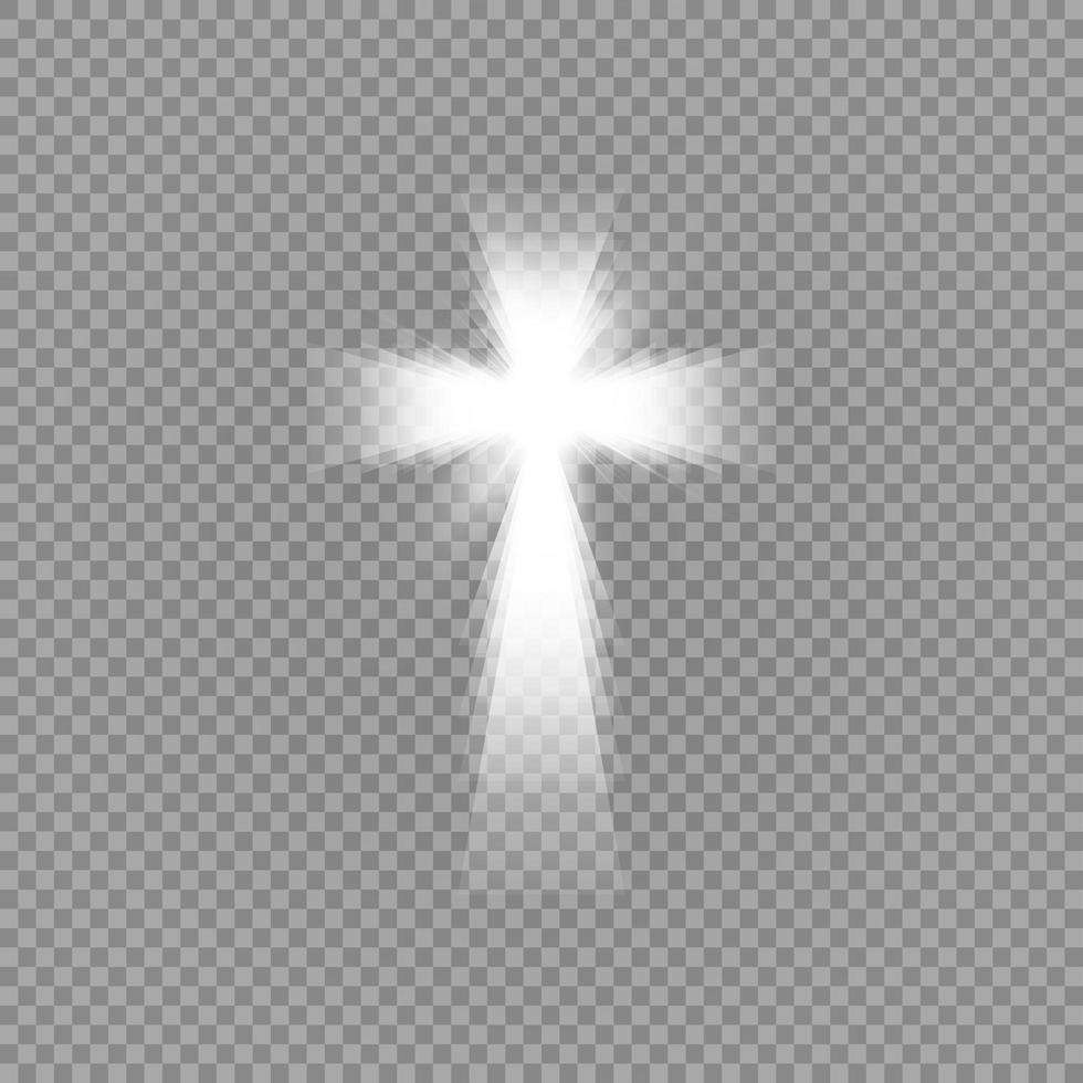 leuchtend weißes Kreuz und spezieller Lens Flare-Lichteffekt vektor