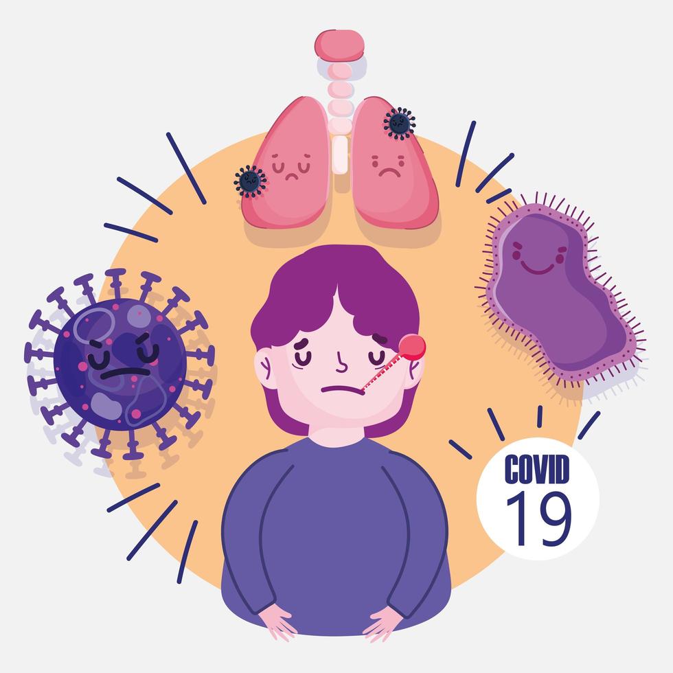 covid 19 virus pandemisk design med man med termometer vektor