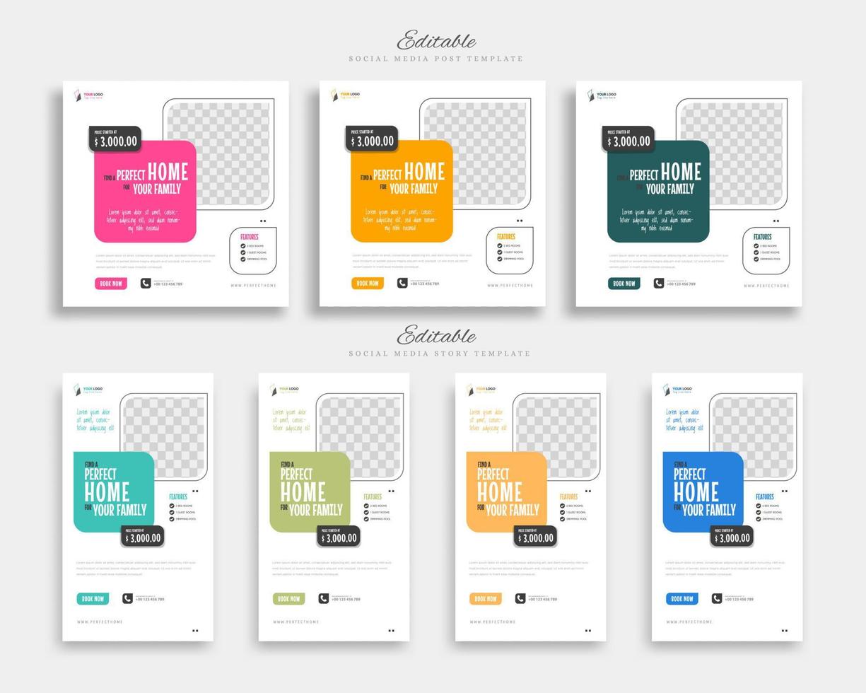 Hem försäljning social media posta och berättelse mall vektor design