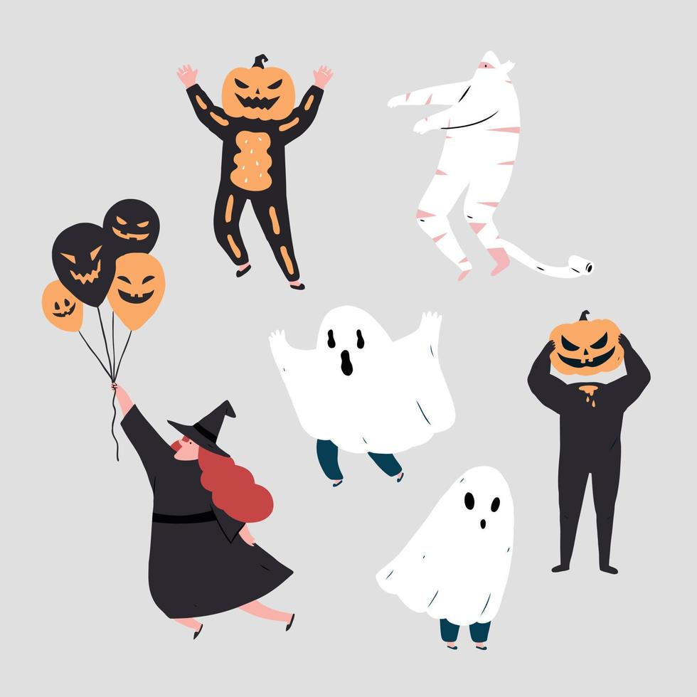 Vektorillustration von lustigen Halloween-Kostümen. isoliert auf weiß. vektor