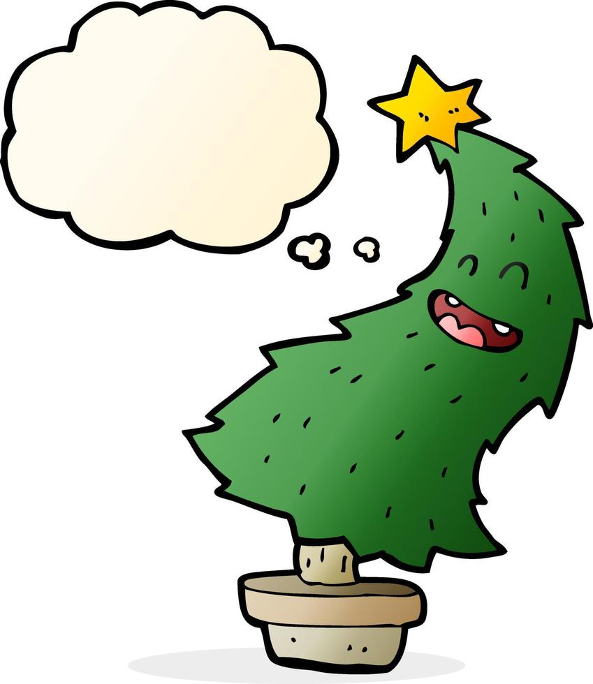 Cartoon tanzender Weihnachtsbaum mit Gedankenblase vektor