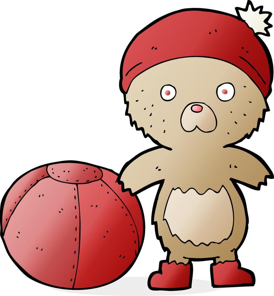 tecknad serie Björn i hatt med boll vektor