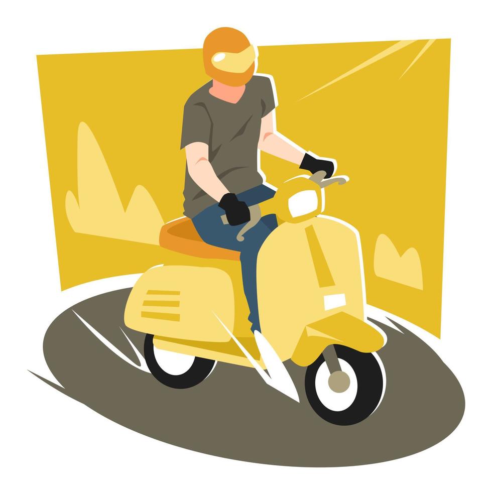 ein Fahrer mit einem Helm, der ein Motorrad fährt. Gras Hintergrund. geeignet für Bekleidungsdesign, Motorrad-Community, Automobil, Autofahrer, Hobby, Reisen. flacher Vektor