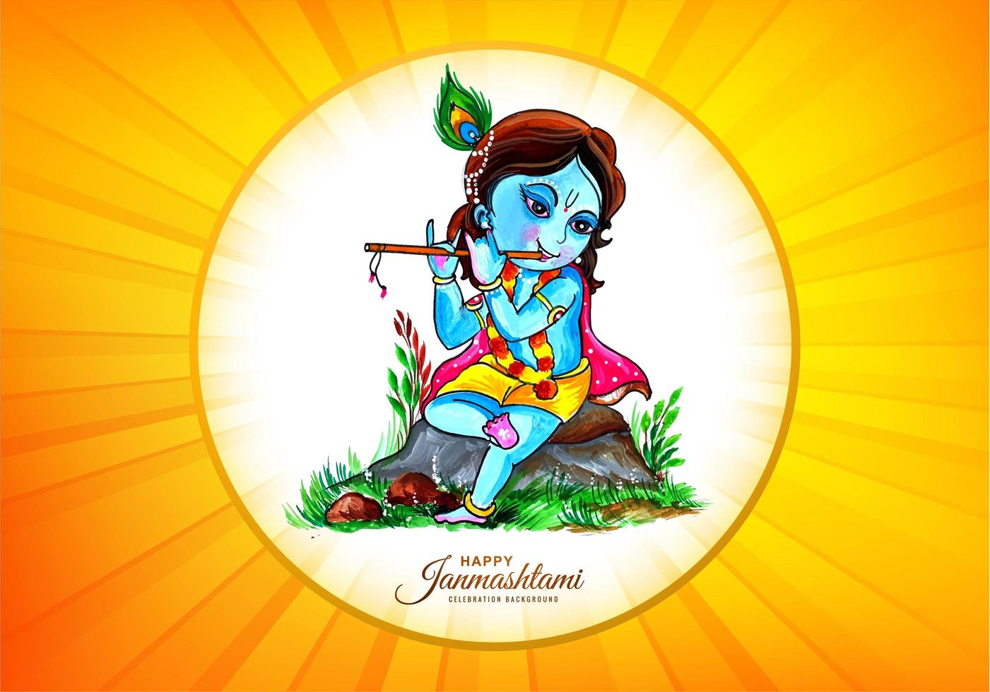 lord krishna i glad janmashtami burst design vektor