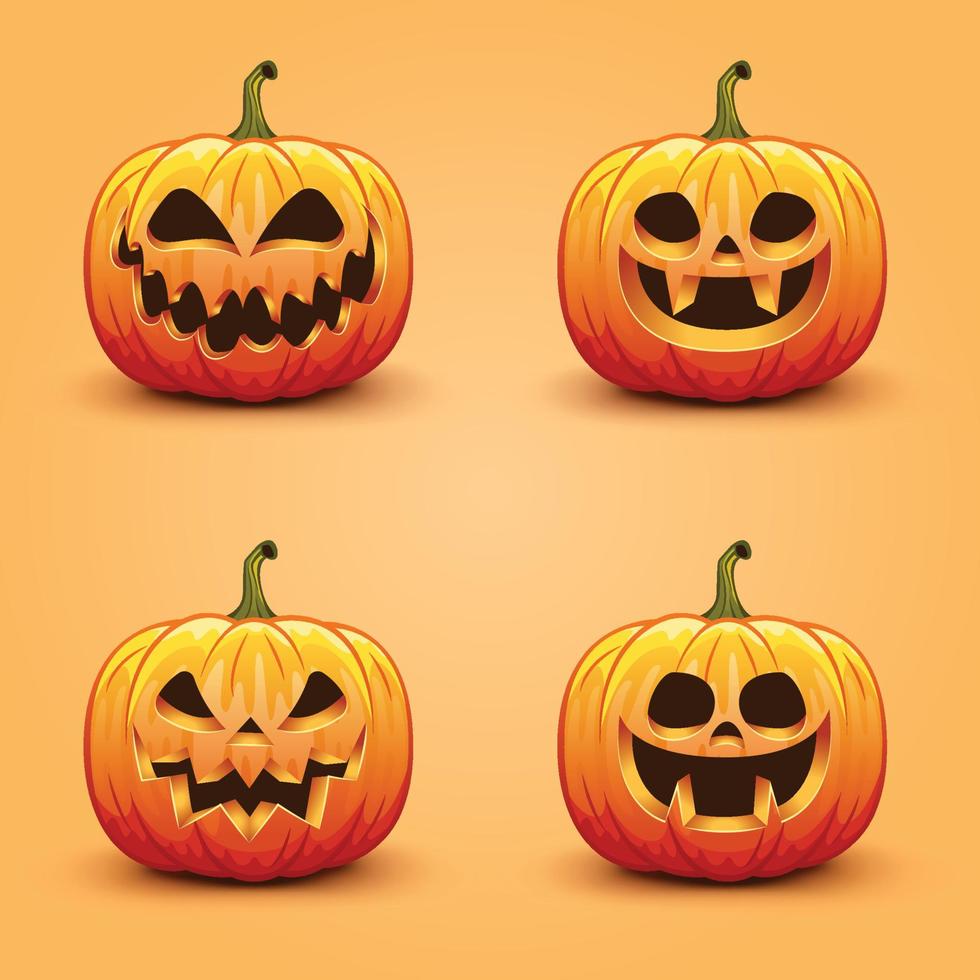 uppsättning av söt och skrämmande halloween pumpor. höst Semester vektor illustration