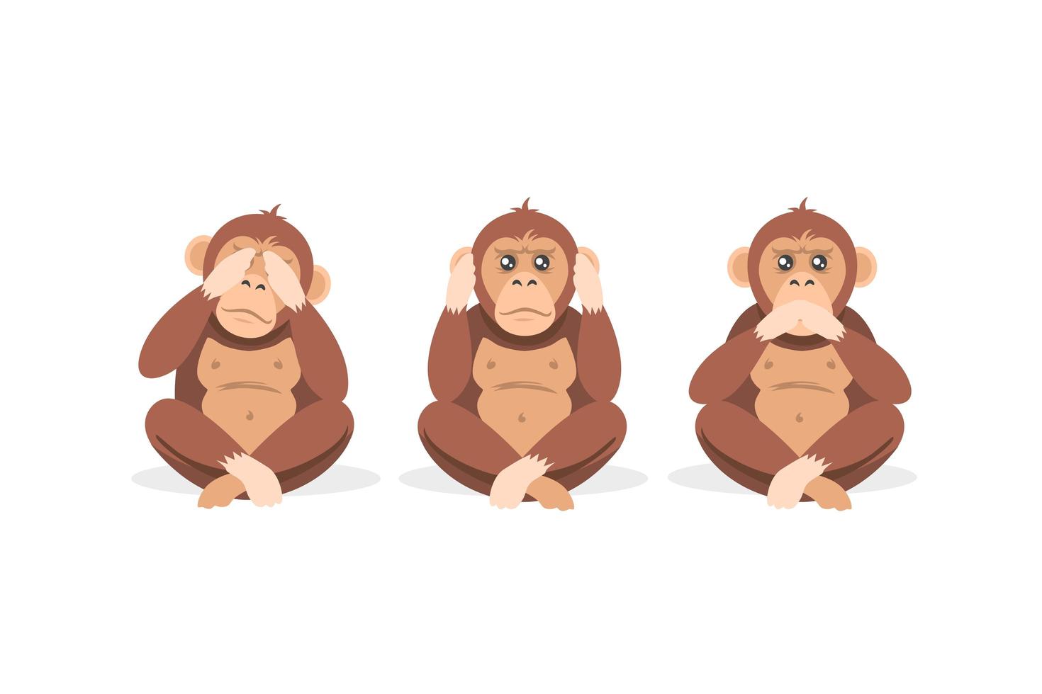 Drei Affen sitzen mit geschlossenen Augen, Mund und Ohren vektor