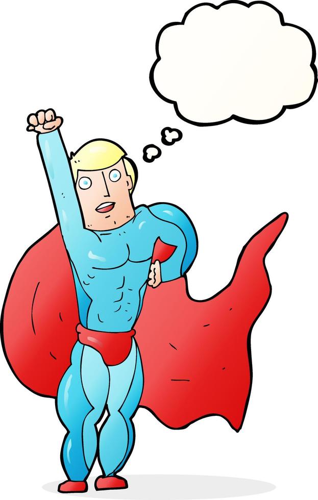 tecknad serie superhjälte med trodde bubbla vektor