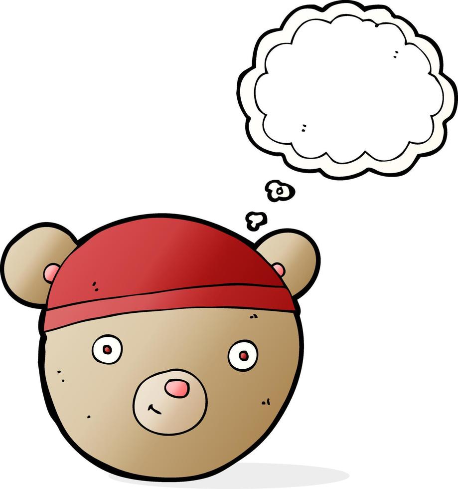 tecknad serie teddy Björn huvud med trodde bubbla vektor