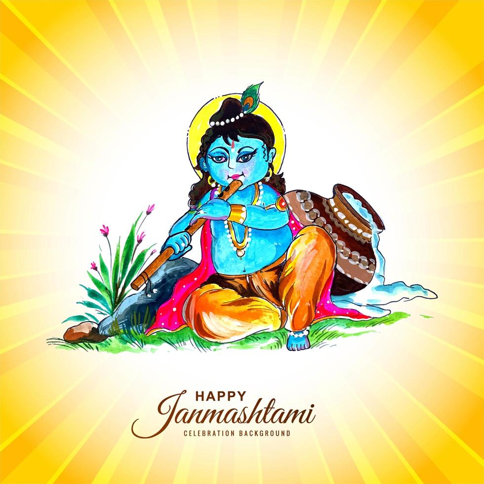 lord krishna glad janmashtami festival för indiens hälsning vektor