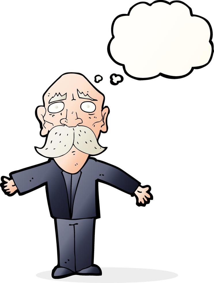 cartoon enttäuschter alter mann mit gedankenblase vektor