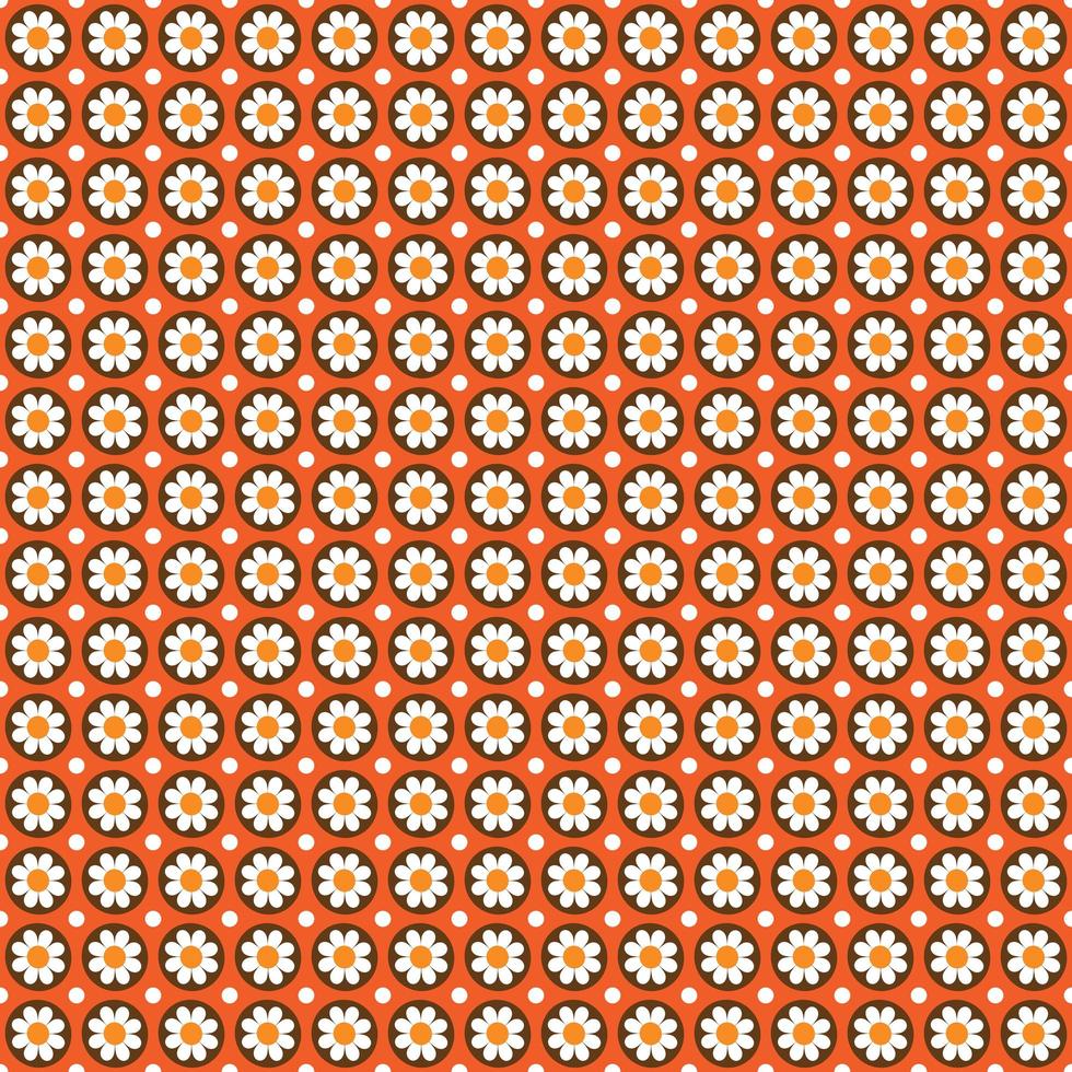 Nahtloses Muster im Mod-Stil mit Blumen in Kreisen auf Orange vektor