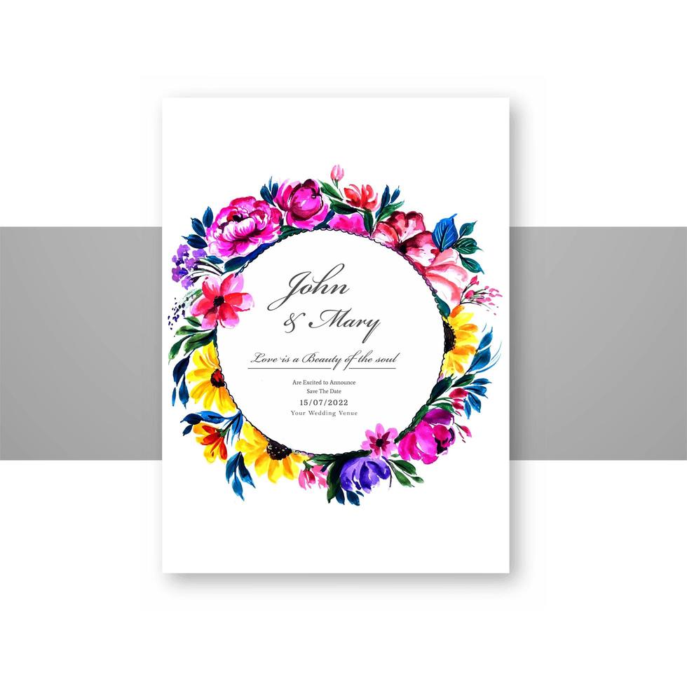 schöne dekorative Blumen runden Rahmen Hochzeitskarte vektor