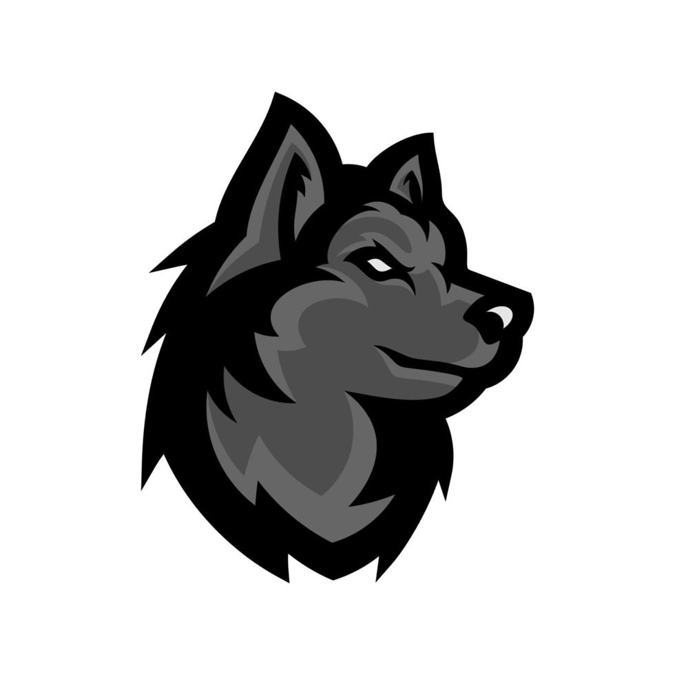 Wolfskopf Illustration Logo-Design. Wolf Maskottchen Vektorgrafiken. frontales symmetrisches Bild des Wolfs, der gefährlich aussieht. vektor