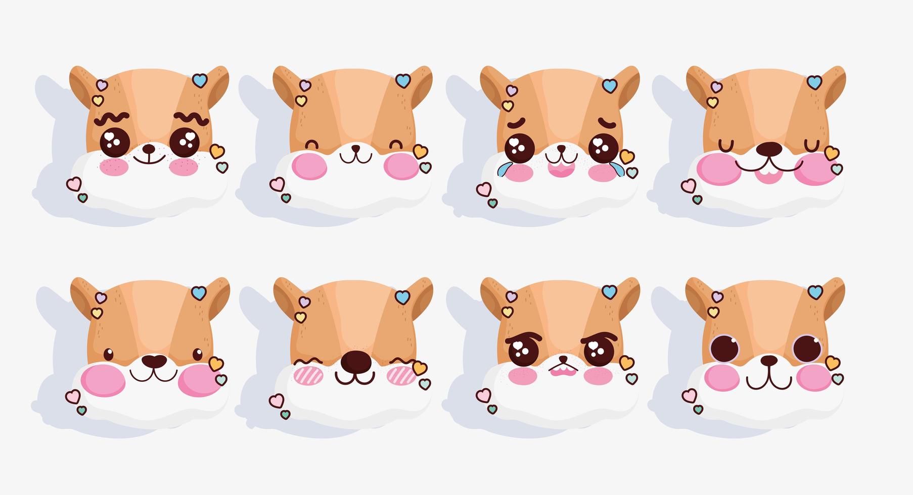 uppsättning kawaii räv emojis vektor