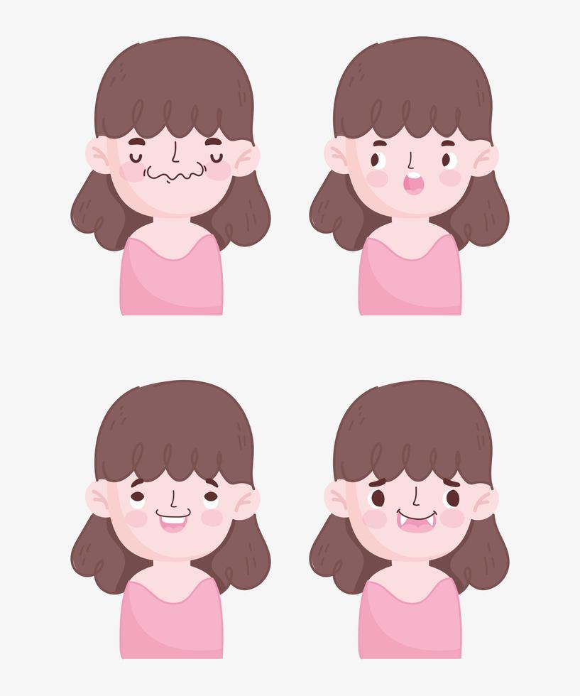 Packung des jungen brünetten Mädchens mit verschiedenen Gesichtern vektor