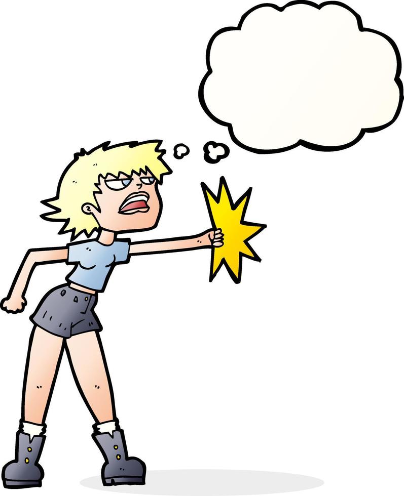 tecknad serie kvinna stansning med trodde bubbla vektor