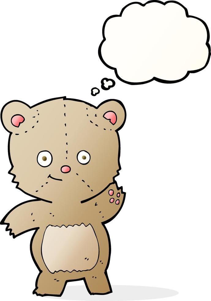 winkender teddybär der karikatur mit gedankenblase vektor