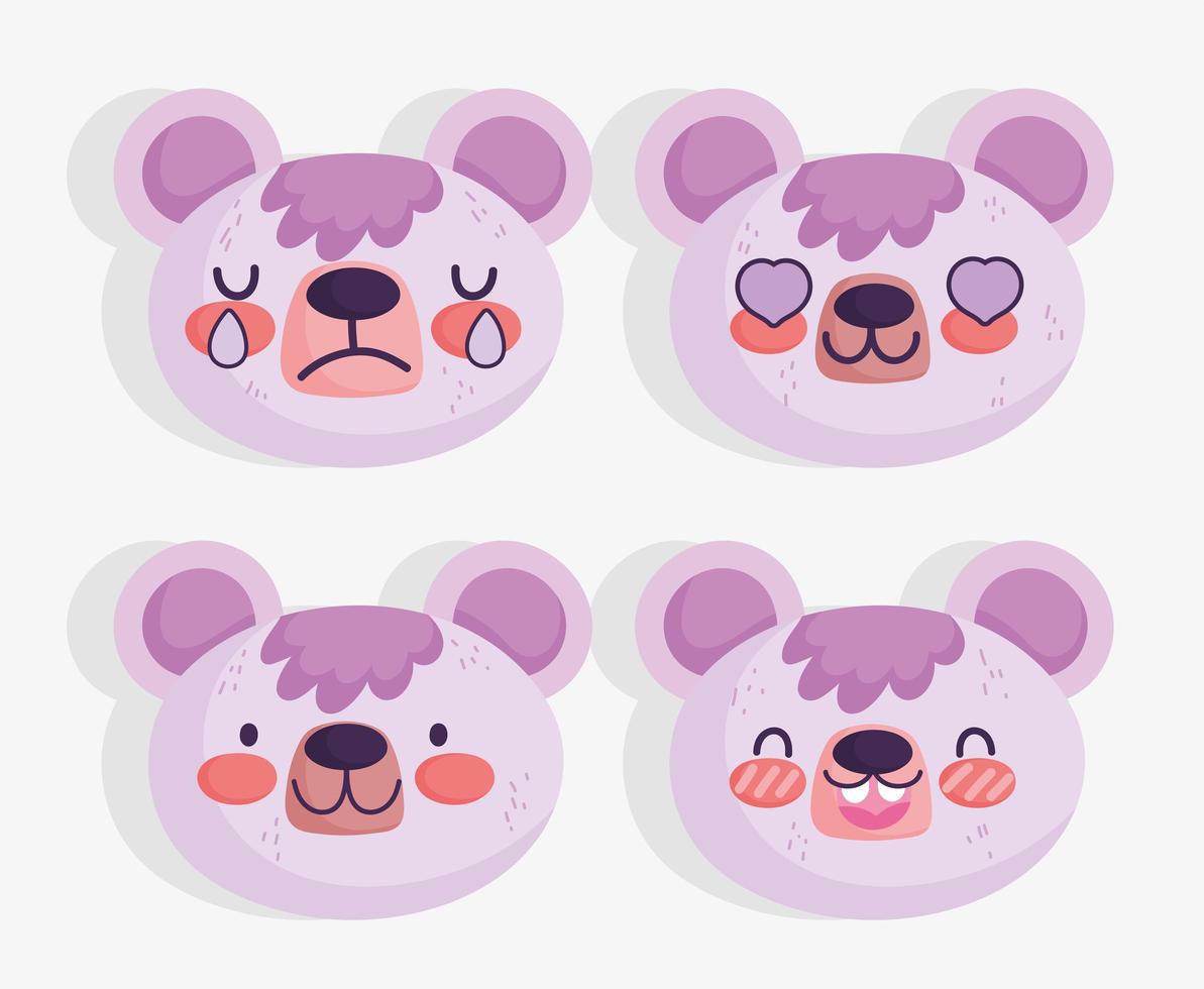 kawaii violettbär emoji set vektor