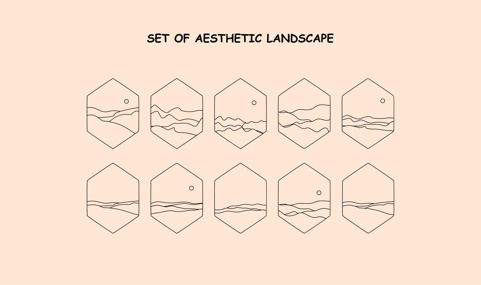 satz ästhetischer landschaft. abstrakte Linienlandschaft vektor