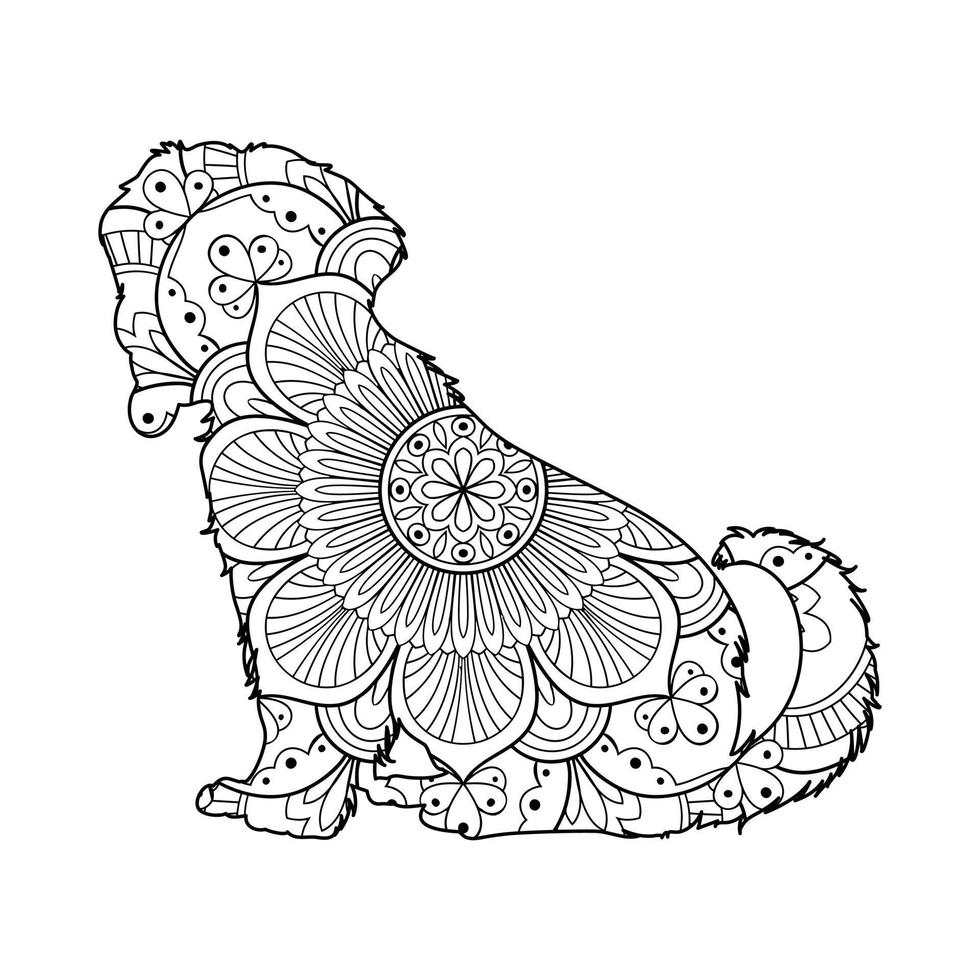 söt hund mandala färg vektor illustration linje konst design för barn och vuxna.