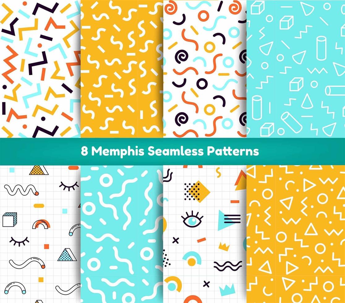 8 Memphis Seamless Patterns Pack vektor