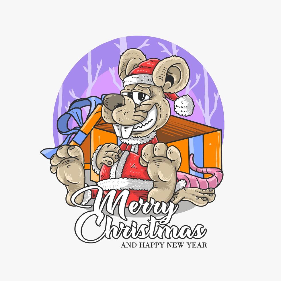 Frohe Weihnachten Design mit Ratte Santa vektor