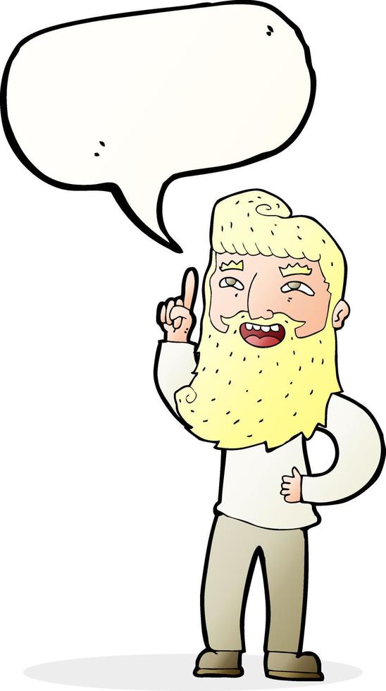 Cartoon glücklicher bärtiger Mann mit Idee mit Sprechblase vektor