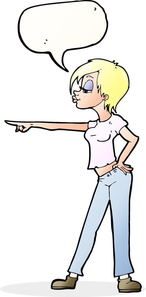 tecknad serie kvinna pekande med Tal bubbla vektor