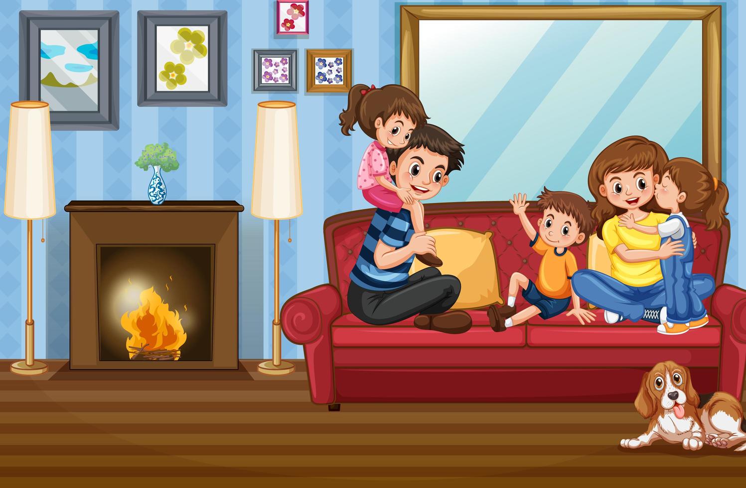 familjemedlemmar hemma i soffan vektor