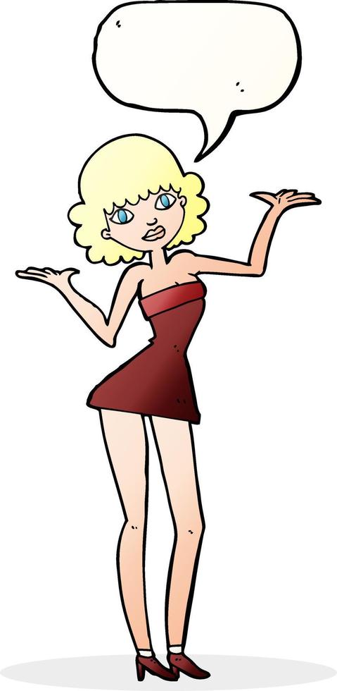 Cartoon-Frau im Cocktailkleid mit Sprechblase vektor