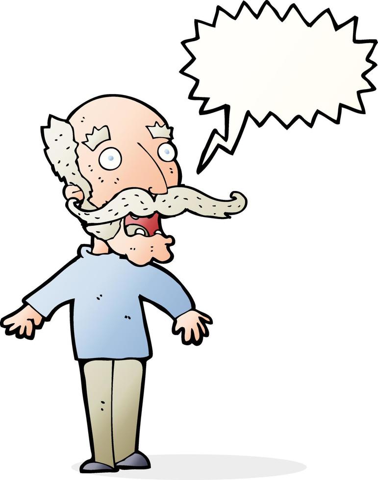 karikatur alter mann, der überrascht mit sprechblase nach luft schnappt vektor