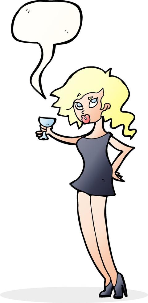 Cartoon-Frau auf Party mit Sprechblase vektor
