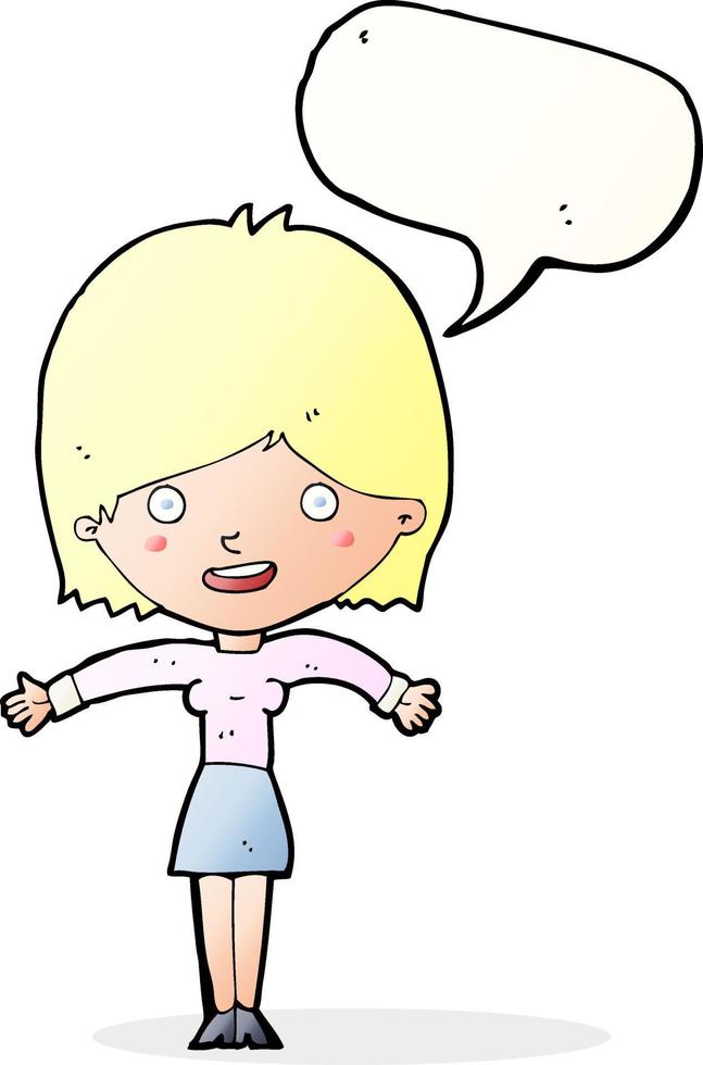 tecknad serie upphetsad kvinna med Tal bubbla vektor