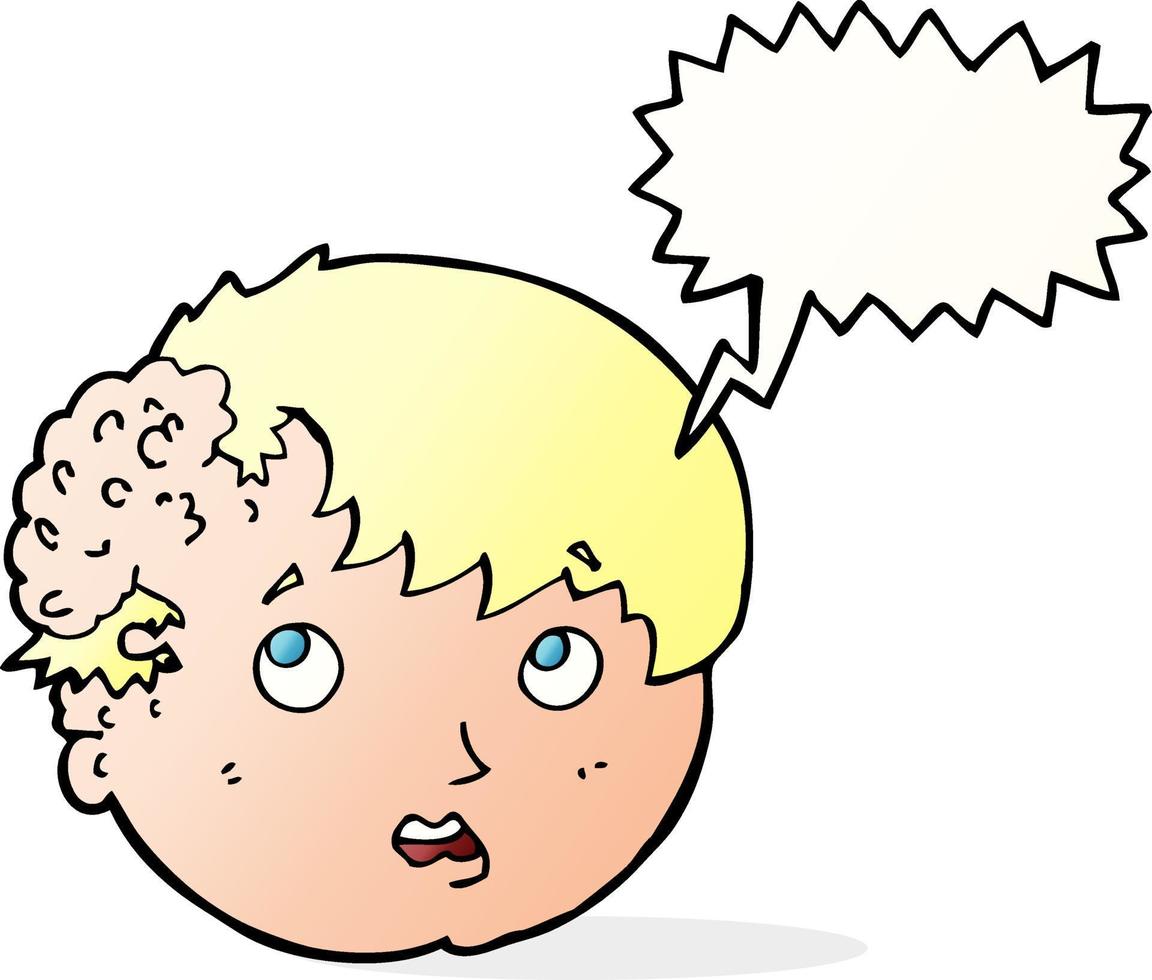 tecknad serie pojke med ful tillväxt på huvud med Tal bubbla vektor