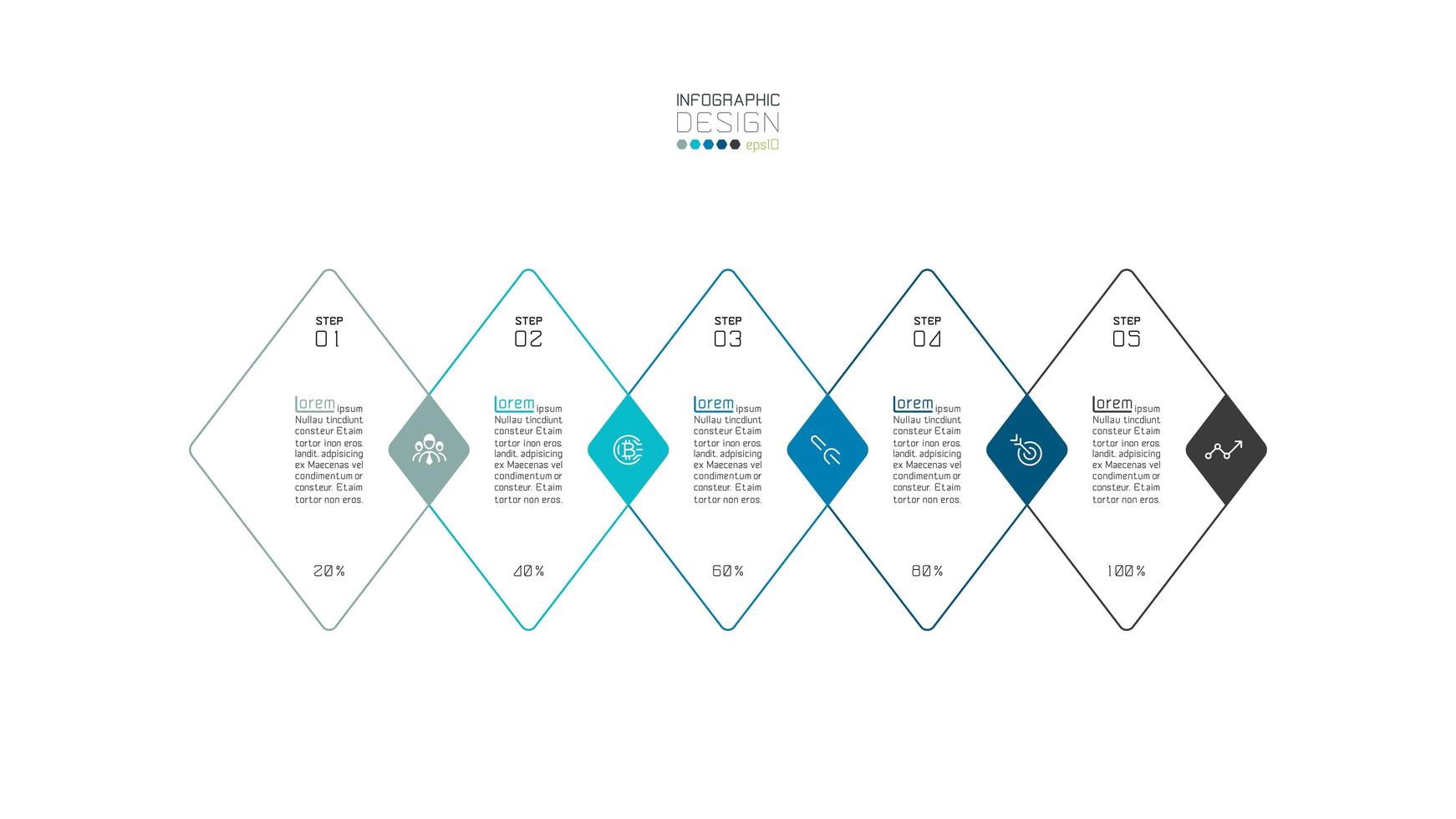 modern överlappande diamantform 5-stegs infographic affär vektor