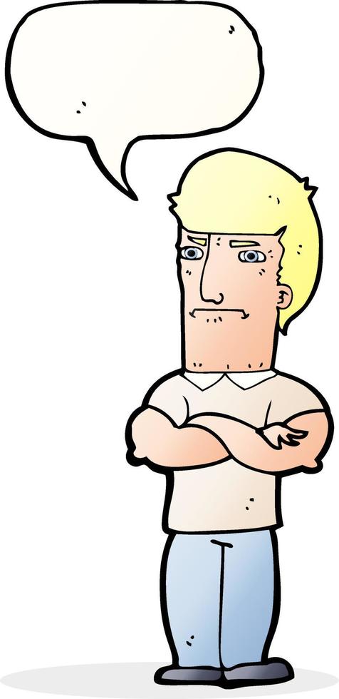 Cartoon genervter Mann mit verschränkten Armen mit Sprechblase vektor
