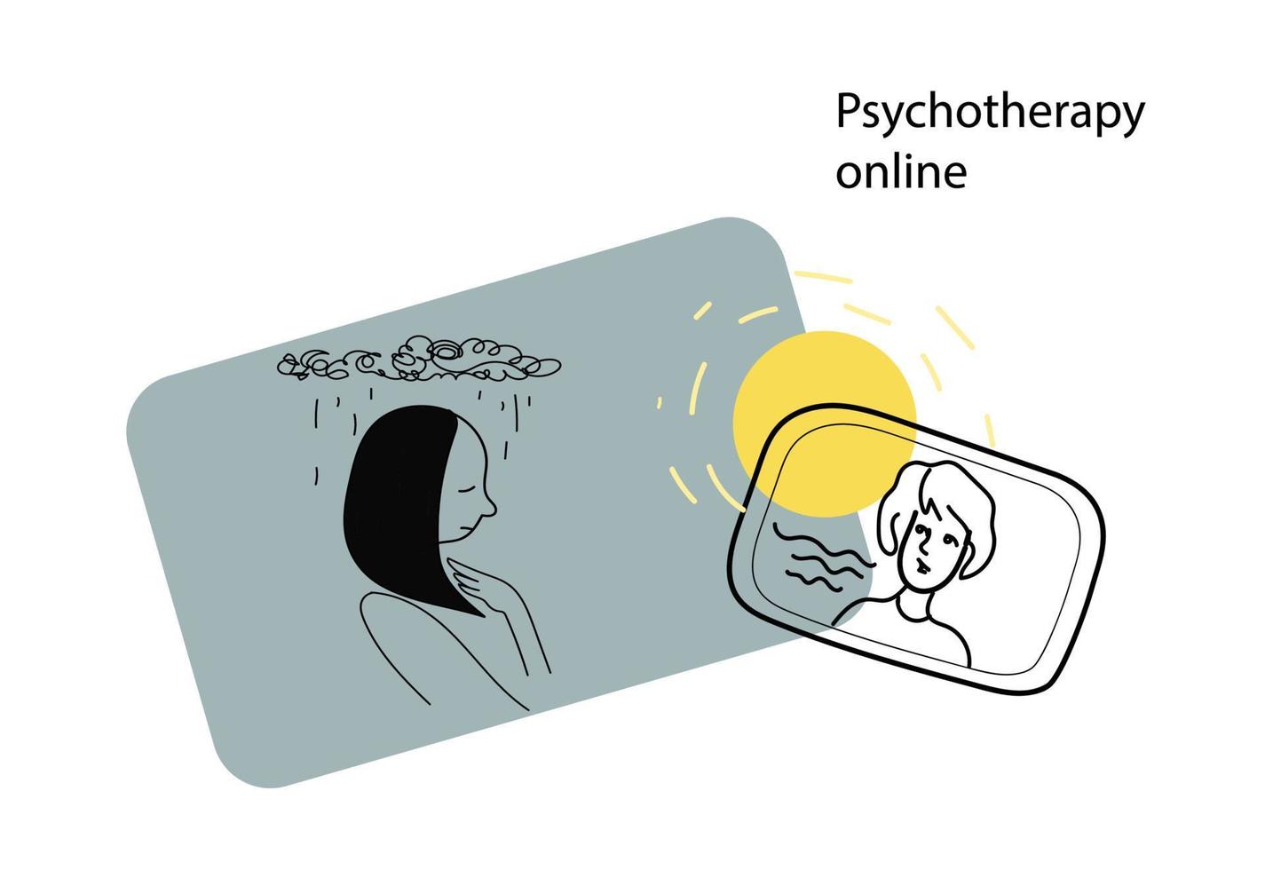 Psychotherapie online, Woche des Bewusstseins für psychische Gesundheit, Vektor-Doodle-Illustration vektor