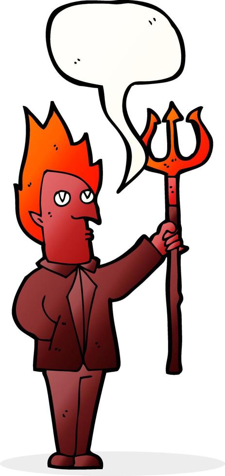 Cartoon-Teufel mit Mistgabel mit Sprechblase vektor