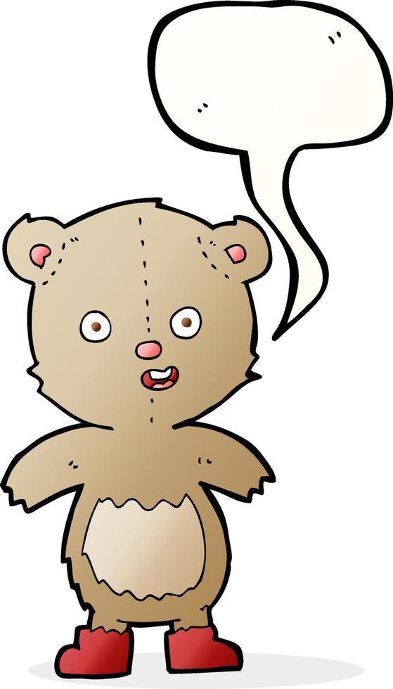 tecknad serie Lycklig teddy Björn i stövlar med Tal bubbla vektor