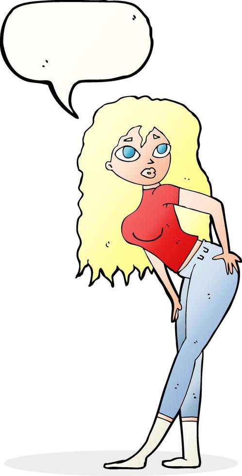 tecknad serie attraktiv kvinna ser överraskad med Tal bubbla vektor