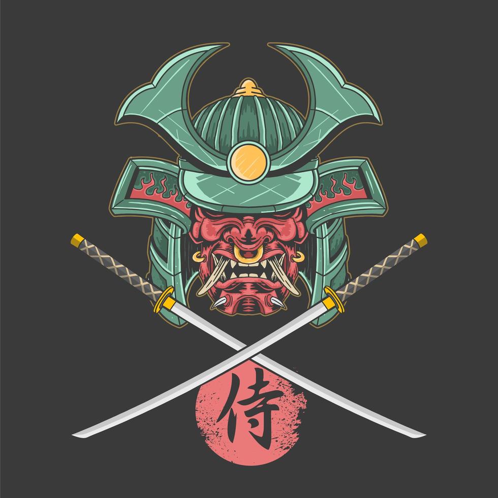 samurai shogun och korsad katan design vektor