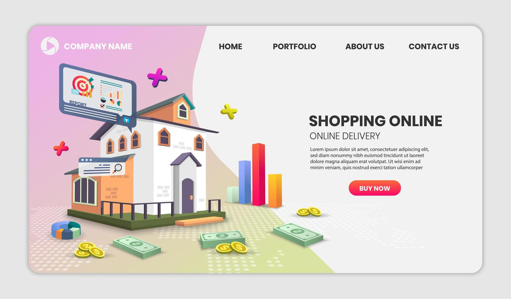 online shoppingtjänst och paketleverans webbplatsmall vektor