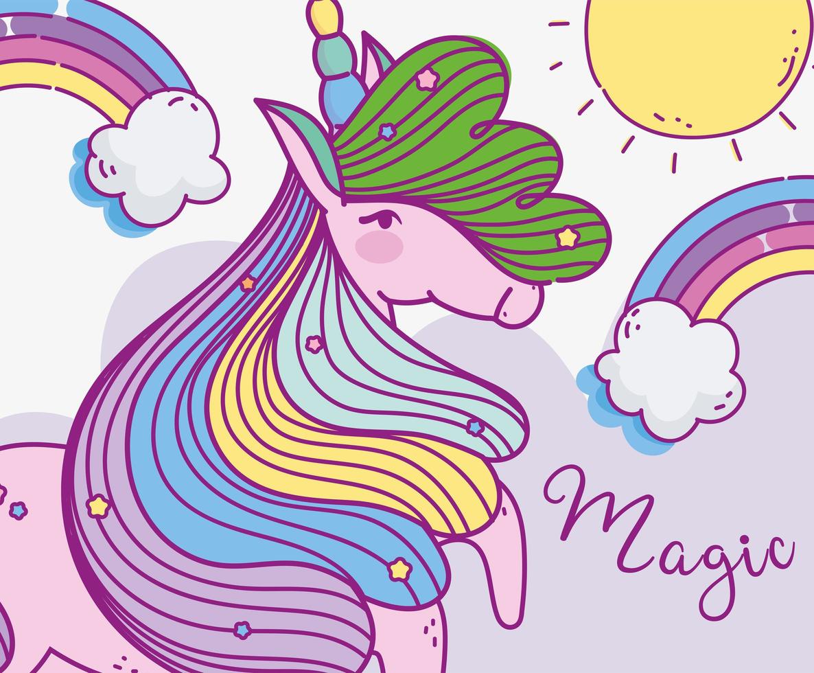 süßes magisches Einhorn mit Regenbogen vektor