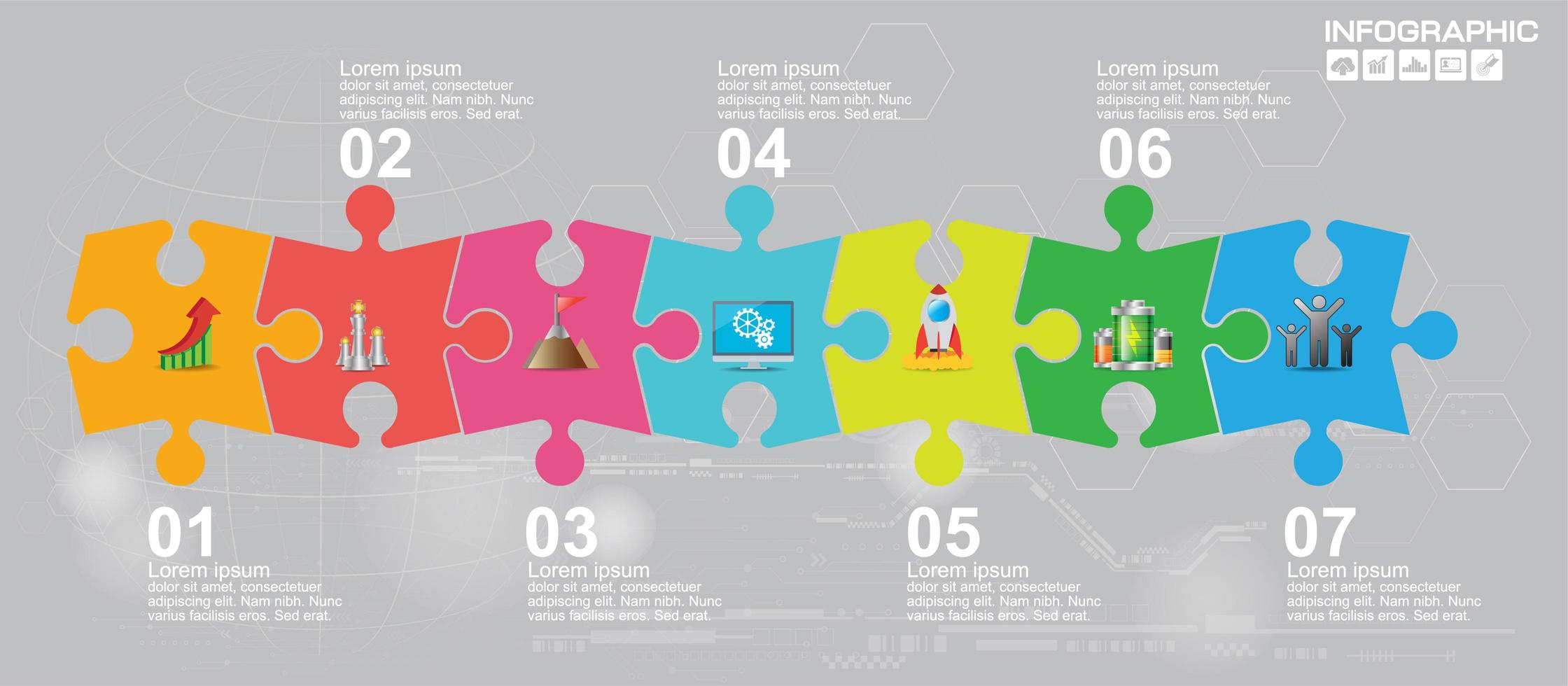Infografik zur Puzzle-Business-Präsentation mit 7 Schritten vektor