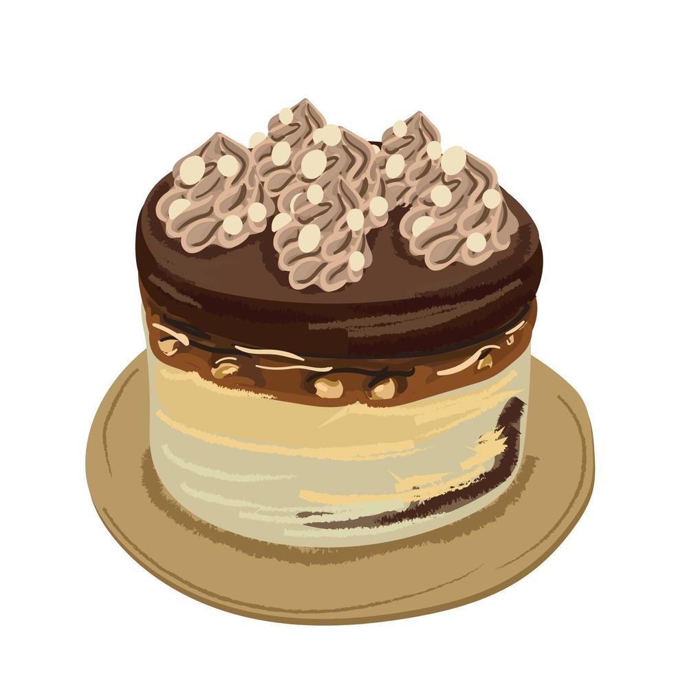 Illustration eines Kuchens mit verschiedenen Toppings und Sahne. vektor