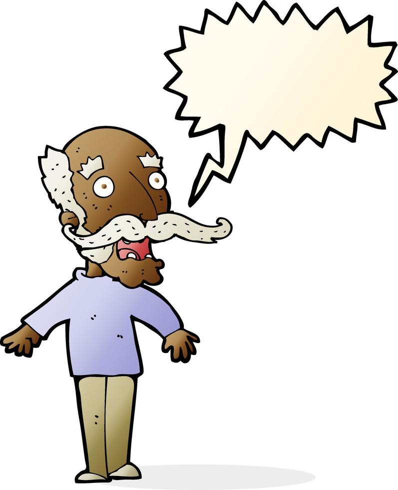 karikatur alter mann, der überrascht mit sprechblase nach luft schnappt vektor