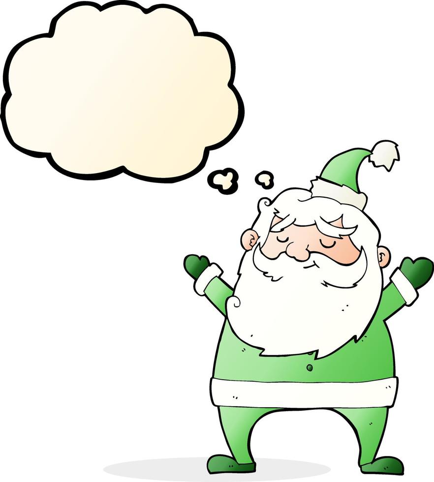 lustiger weihnachtsmann-cartoon mit gedankenblase vektor