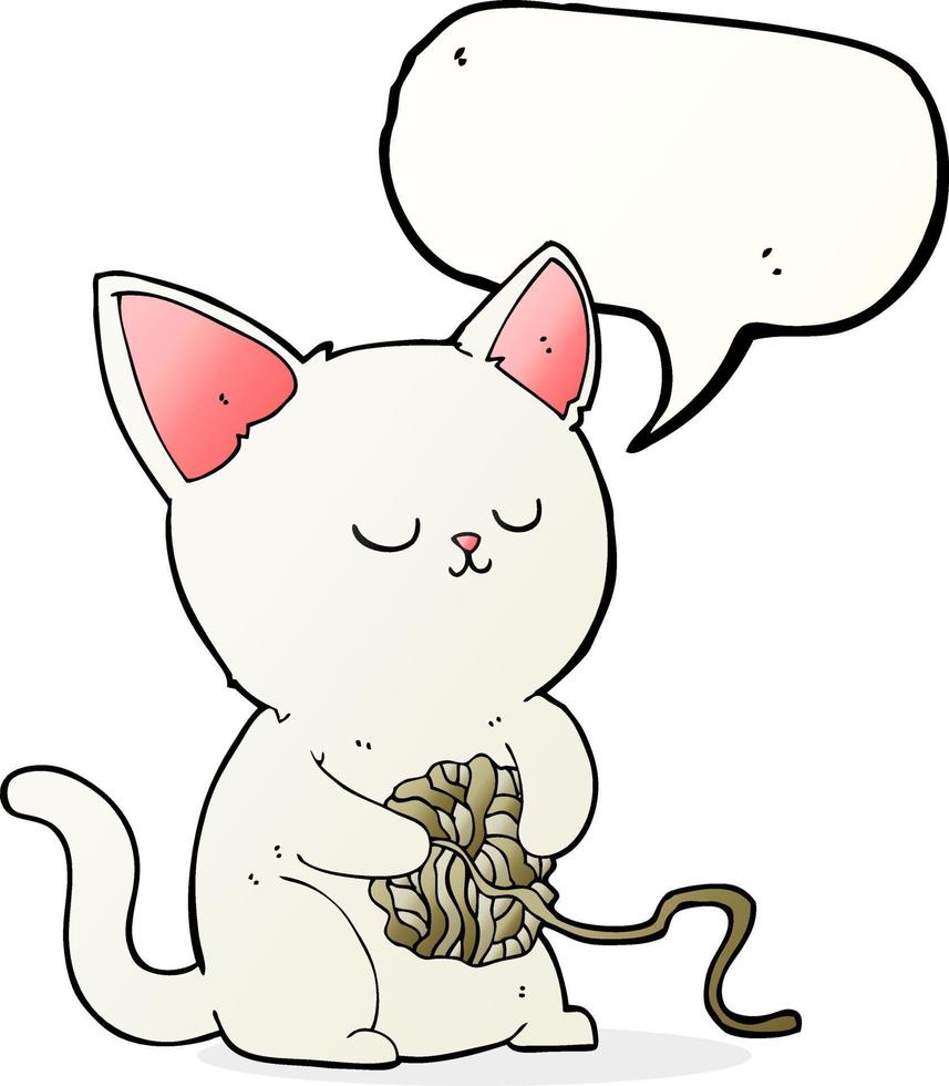 Cartoon-Katze spielt mit Wollknäuel mit Sprechblase vektor