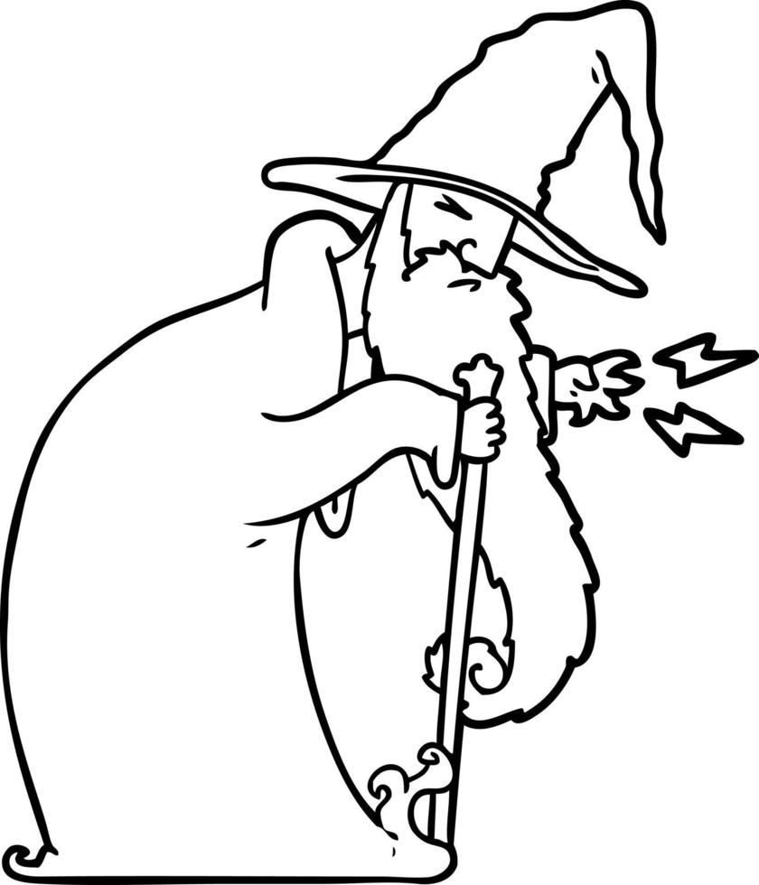 tecknad serie linje teckning trollkarl vektor