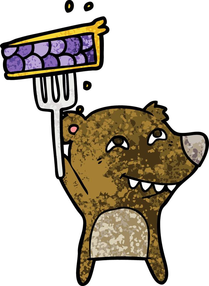 tecknad serie Björn som visar tänder med paj vektor